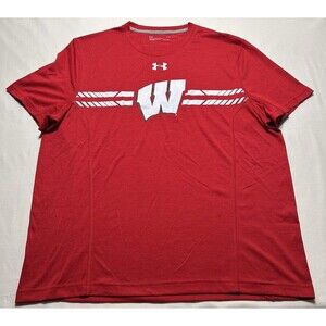 Wisconsin Badgers Under Armour Short Sleeve Shirt Mens Large Run HeatGear *READ